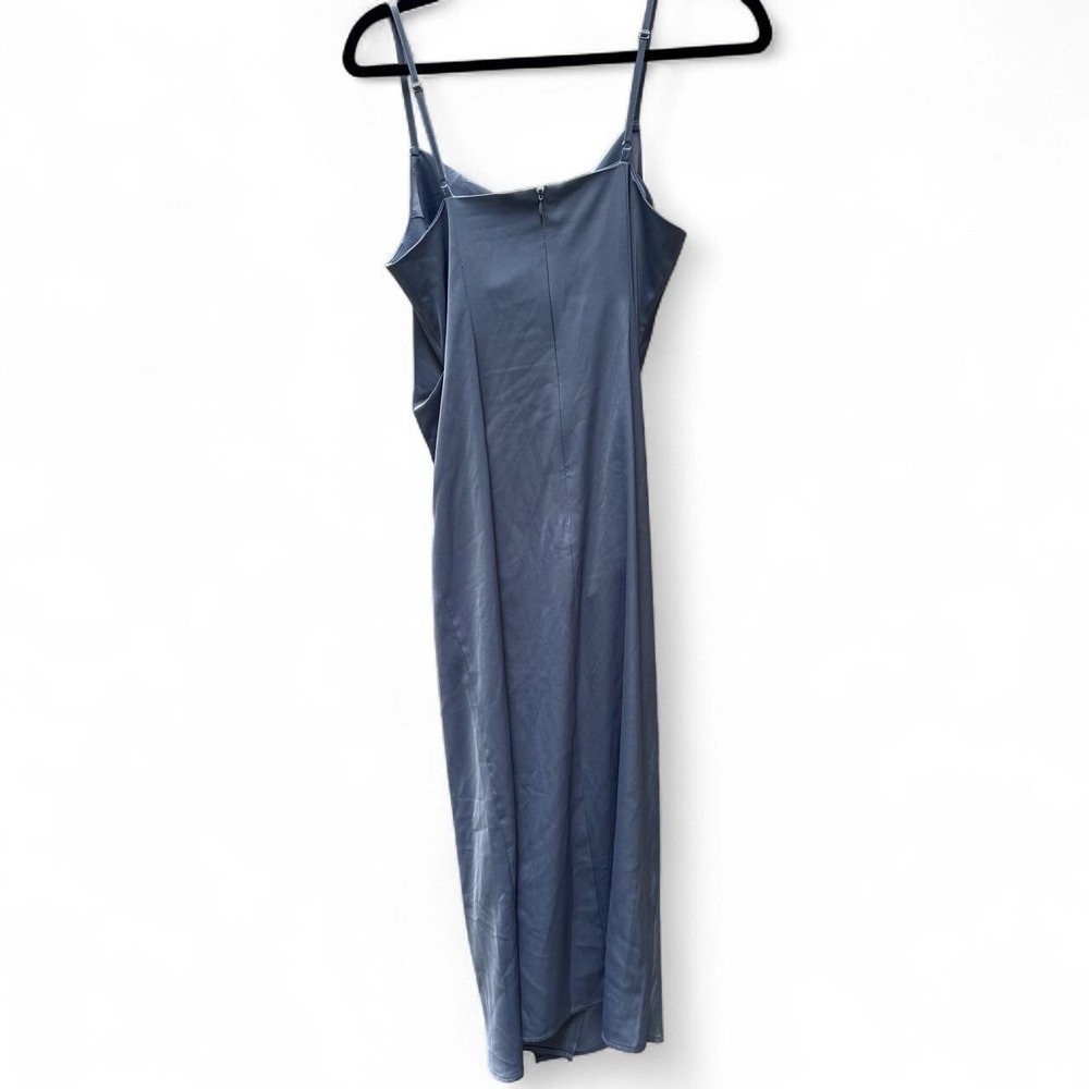 Lulus Blue Satin Cowl Neck Ruched Slip Midi Dress Women's Size S Polyester - Picture 4 of 5